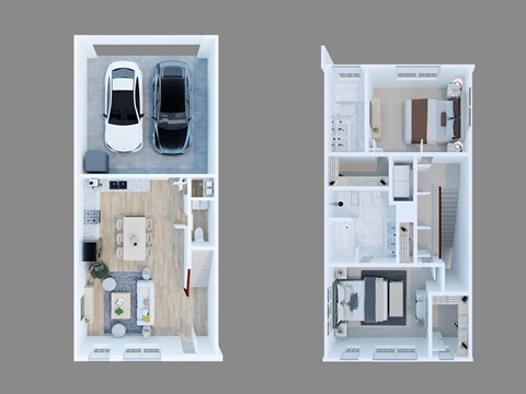 Floor plan for 2 beds, 2.5 baths, 1288 sqft
